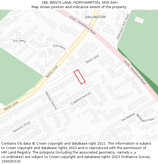 188, BANTS LANE, NORTHAMPTON, NN5 6AH: Location map and indicative extent of plot