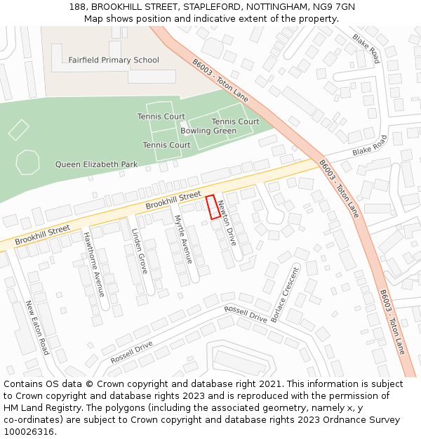 188, BROOKHILL STREET, STAPLEFORD, NOTTINGHAM, NG9 7GN: Location map and indicative extent of plot