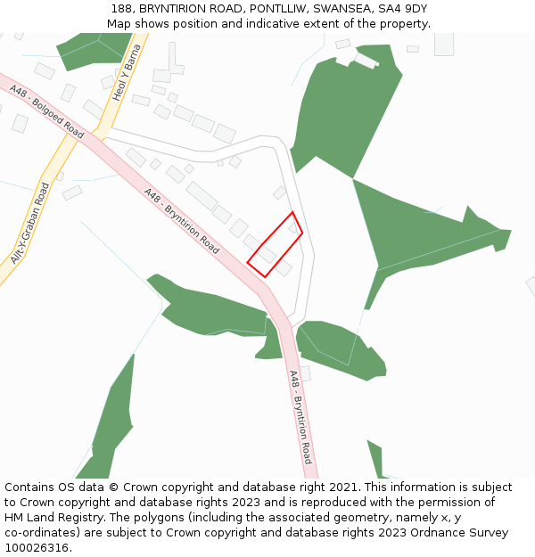 188, BRYNTIRION ROAD, PONTLLIW, SWANSEA, SA4 9DY: Location map and indicative extent of plot