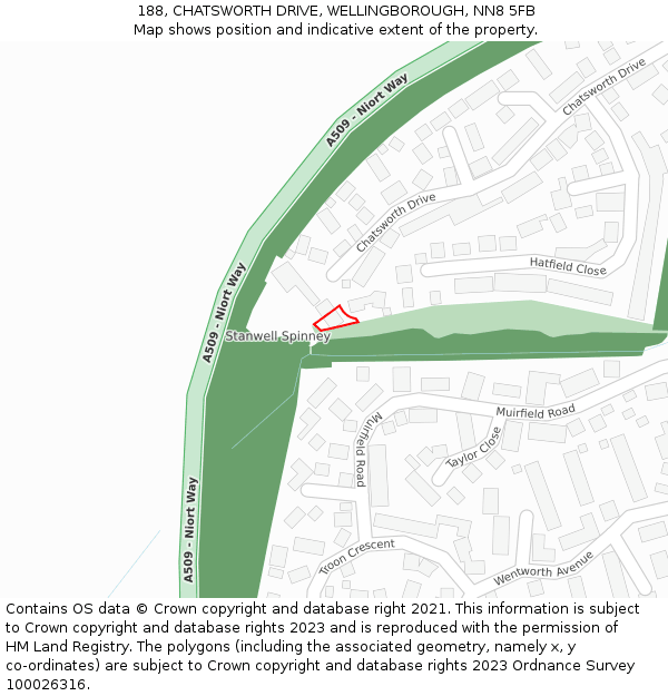 188, CHATSWORTH DRIVE, WELLINGBOROUGH, NN8 5FB: Location map and indicative extent of plot