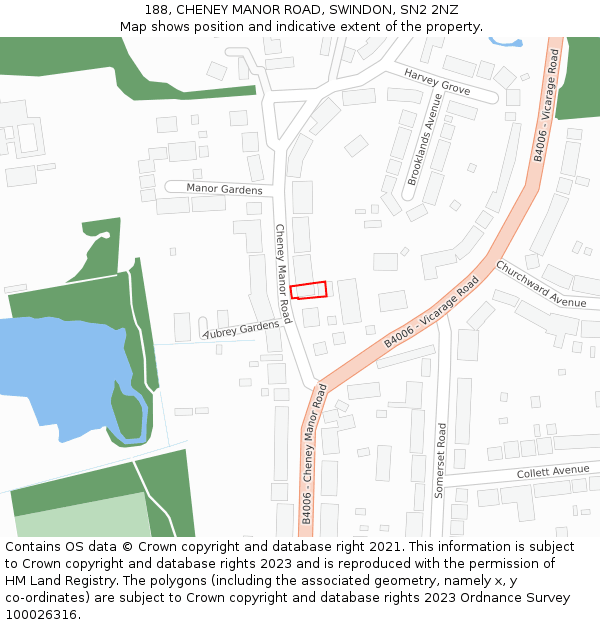 188, CHENEY MANOR ROAD, SWINDON, SN2 2NZ: Location map and indicative extent of plot