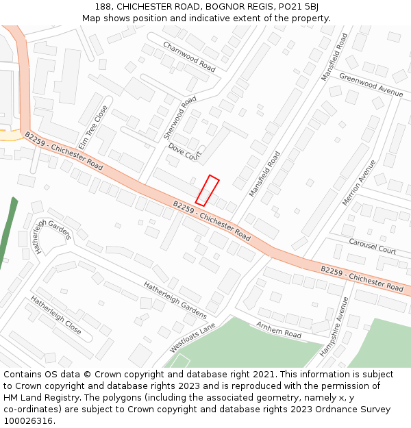 188, CHICHESTER ROAD, BOGNOR REGIS, PO21 5BJ: Location map and indicative extent of plot