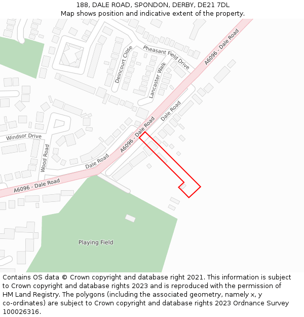 188, DALE ROAD, SPONDON, DERBY, DE21 7DL: Location map and indicative extent of plot