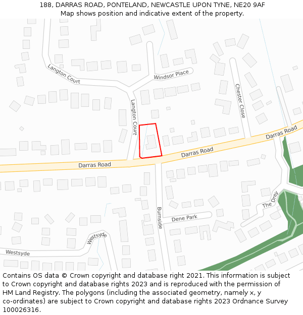 188, DARRAS ROAD, PONTELAND, NEWCASTLE UPON TYNE, NE20 9AF: Location map and indicative extent of plot