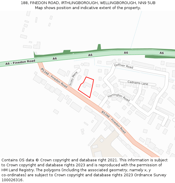 188, FINEDON ROAD, IRTHLINGBOROUGH, WELLINGBOROUGH, NN9 5UB: Location map and indicative extent of plot