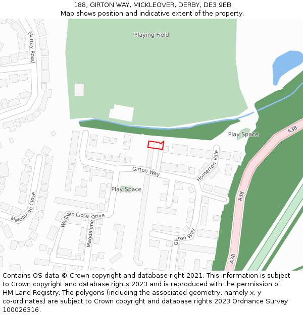 188, GIRTON WAY, MICKLEOVER, DERBY, DE3 9EB: Location map and indicative extent of plot