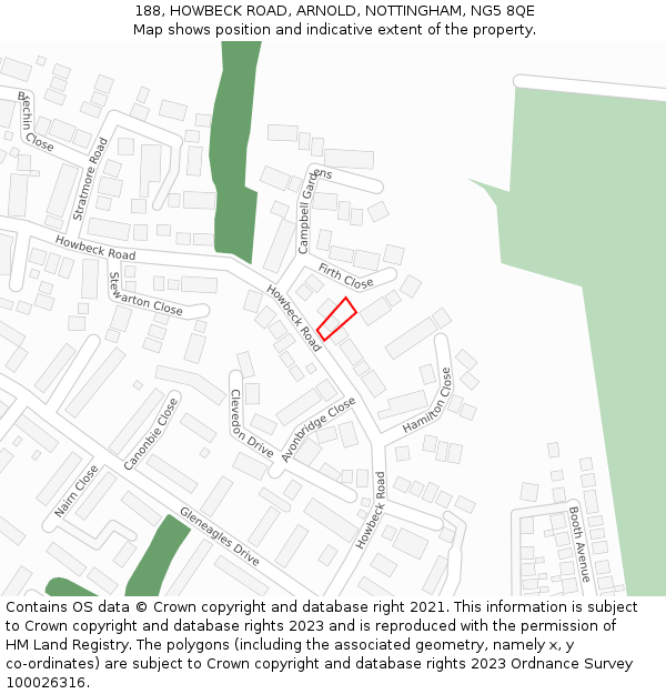 188, HOWBECK ROAD, ARNOLD, NOTTINGHAM, NG5 8QE: Location map and indicative extent of plot