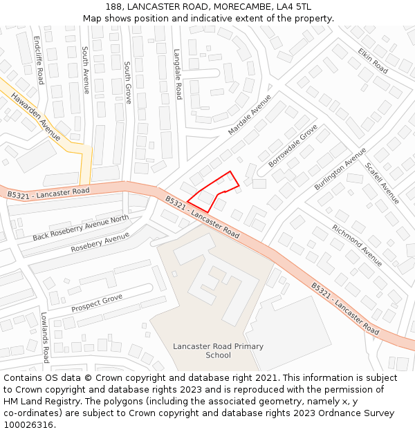 188, LANCASTER ROAD, MORECAMBE, LA4 5TL: Location map and indicative extent of plot