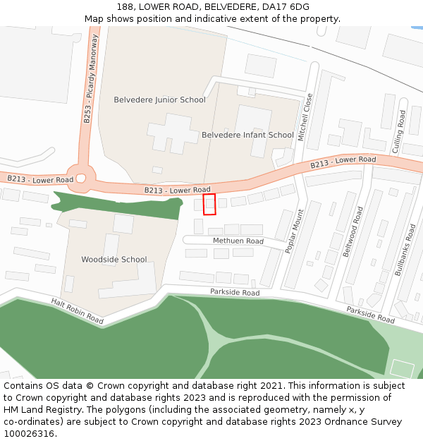 188, LOWER ROAD, BELVEDERE, DA17 6DG: Location map and indicative extent of plot