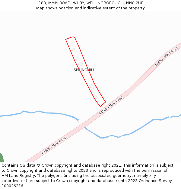 188, MAIN ROAD, WILBY, WELLINGBOROUGH, NN8 2UE: Location map and indicative extent of plot