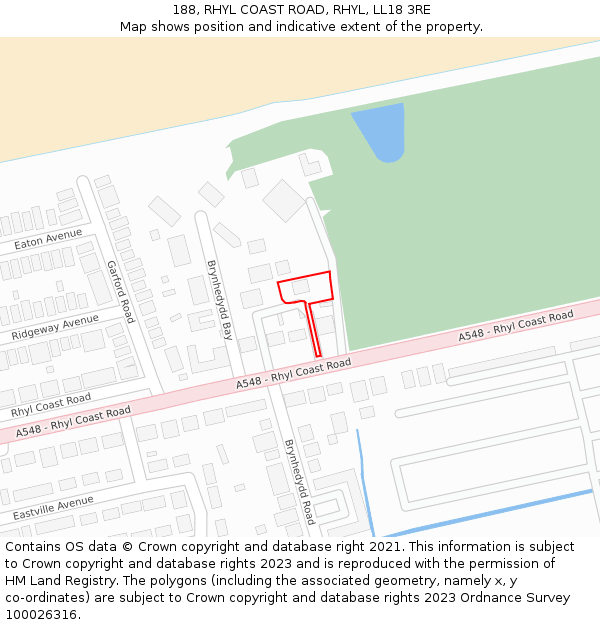 188, RHYL COAST ROAD, RHYL, LL18 3RE: Location map and indicative extent of plot