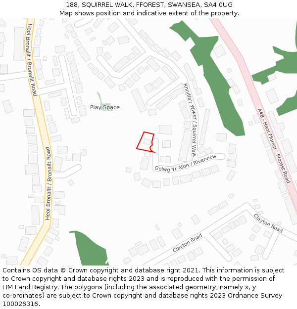 188, SQUIRREL WALK, FFOREST, SWANSEA, SA4 0UG: Location map and indicative extent of plot