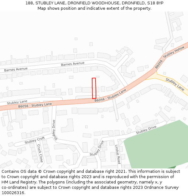 188, STUBLEY LANE, DRONFIELD WOODHOUSE, DRONFIELD, S18 8YP: Location map and indicative extent of plot