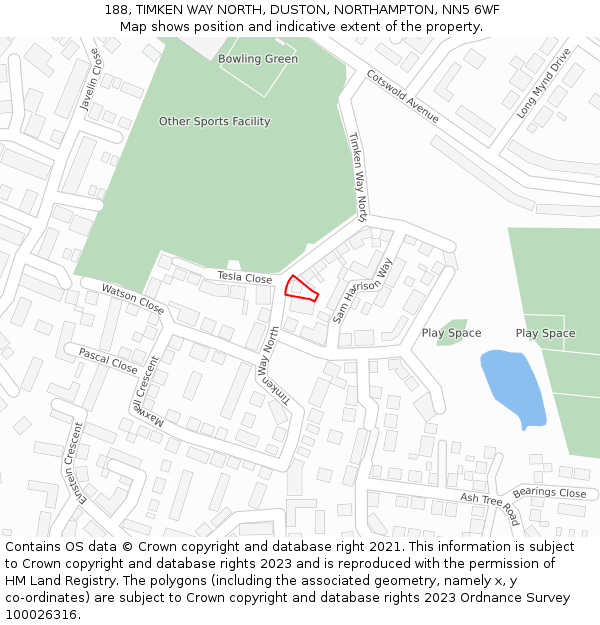 188, TIMKEN WAY NORTH, DUSTON, NORTHAMPTON, NN5 6WF: Location map and indicative extent of plot