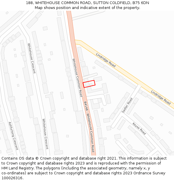 188, WHITEHOUSE COMMON ROAD, SUTTON COLDFIELD, B75 6DN: Location map and indicative extent of plot