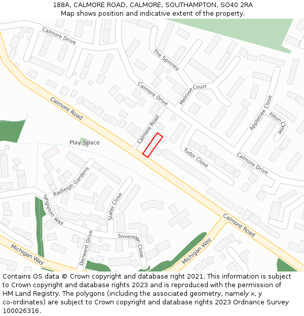 188A, CALMORE ROAD, CALMORE, SOUTHAMPTON, SO40 2RA: Location map and indicative extent of plot