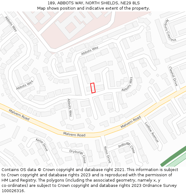 189, ABBOTS WAY, NORTH SHIELDS, NE29 8LS: Location map and indicative extent of plot