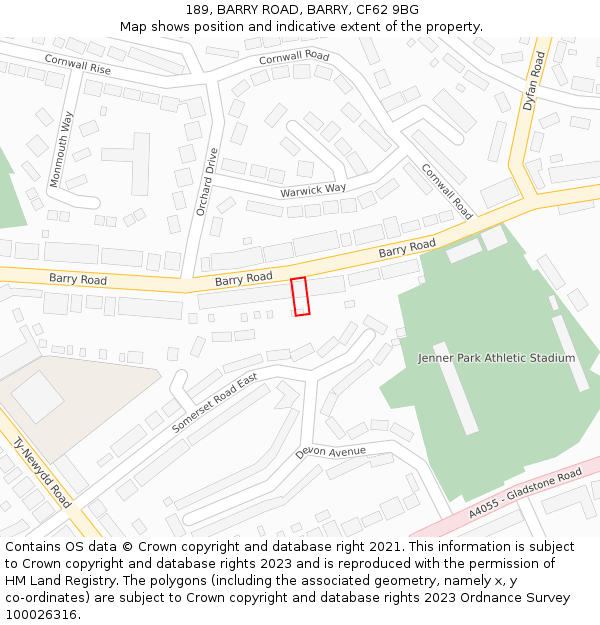 189, BARRY ROAD, BARRY, CF62 9BG: Location map and indicative extent of plot