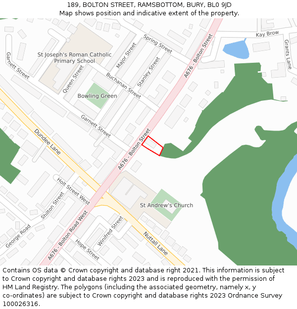 189, BOLTON STREET, RAMSBOTTOM, BURY, BL0 9JD: Location map and indicative extent of plot