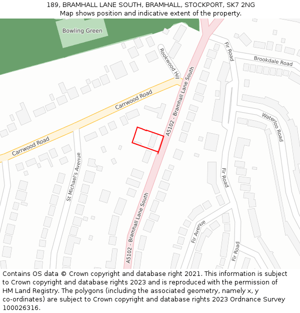 189, BRAMHALL LANE SOUTH, BRAMHALL, STOCKPORT, SK7 2NG: Location map and indicative extent of plot