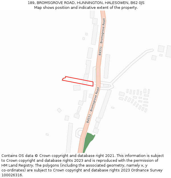 189, BROMSGROVE ROAD, HUNNINGTON, HALESOWEN, B62 0JS: Location map and indicative extent of plot