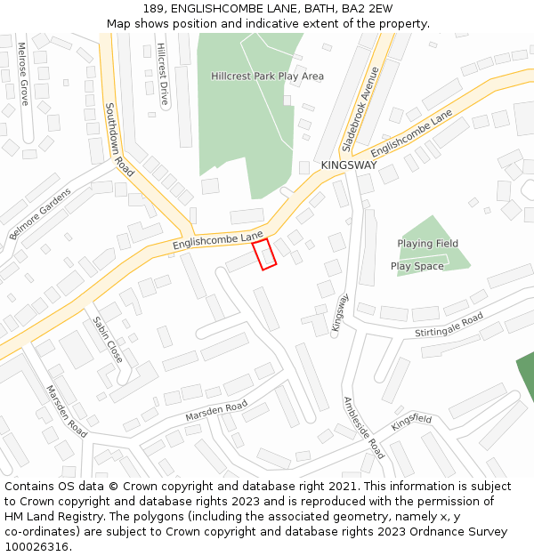 189, ENGLISHCOMBE LANE, BATH, BA2 2EW: Location map and indicative extent of plot