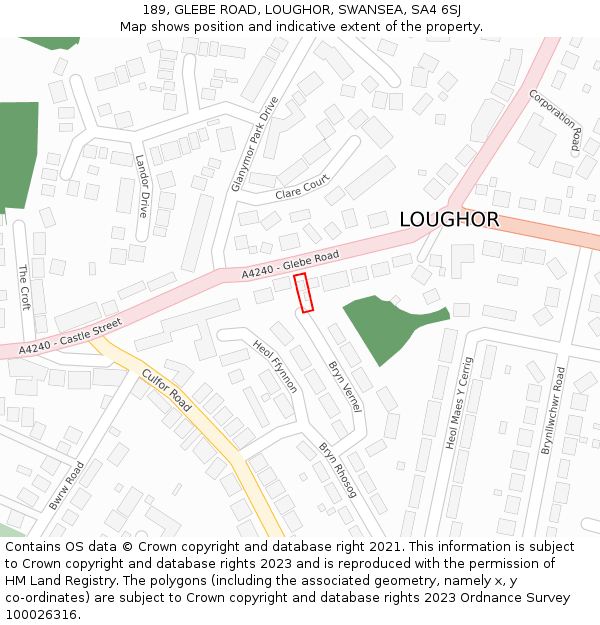 189, GLEBE ROAD, LOUGHOR, SWANSEA, SA4 6SJ: Location map and indicative extent of plot