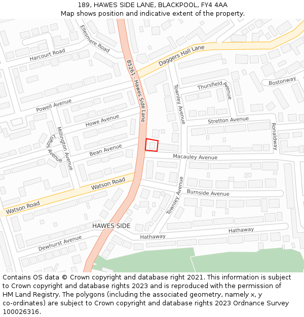 189, HAWES SIDE LANE, BLACKPOOL, FY4 4AA: Location map and indicative extent of plot