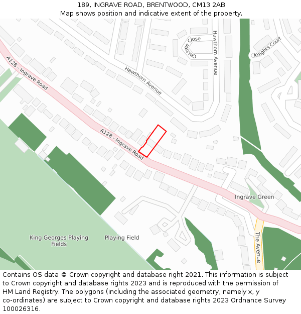 189, INGRAVE ROAD, BRENTWOOD, CM13 2AB: Location map and indicative extent of plot