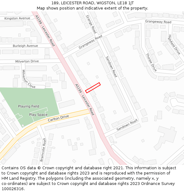 189, LEICESTER ROAD, WIGSTON, LE18 1JT: Location map and indicative extent of plot