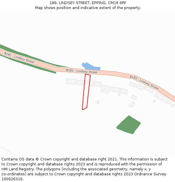 189, LINDSEY STREET, EPPING, CM16 6RF: Location map and indicative extent of plot