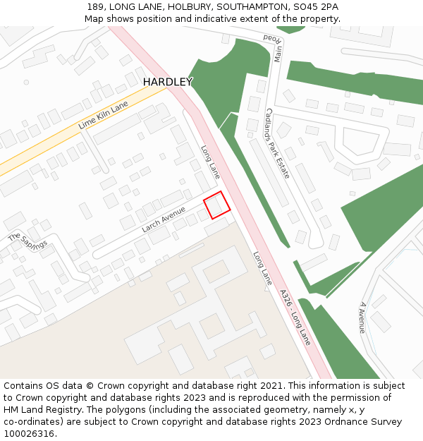 189, LONG LANE, HOLBURY, SOUTHAMPTON, SO45 2PA: Location map and indicative extent of plot