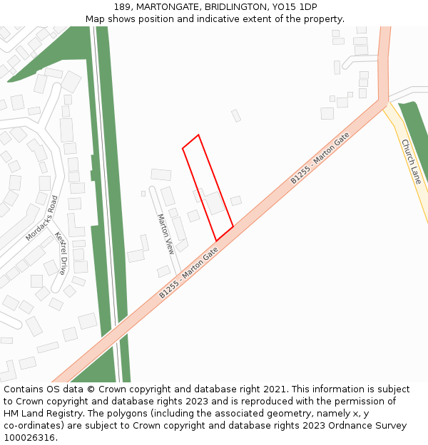 189, MARTONGATE, BRIDLINGTON, YO15 1DP: Location map and indicative extent of plot