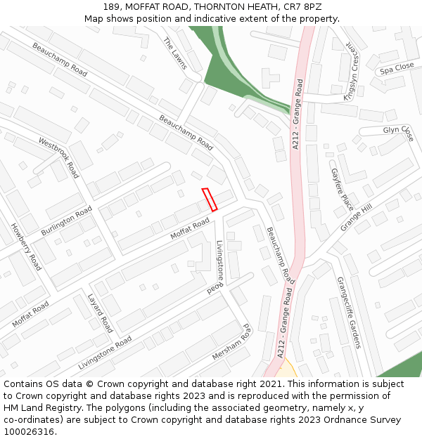 189, MOFFAT ROAD, THORNTON HEATH, CR7 8PZ: Location map and indicative extent of plot