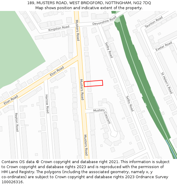 189, MUSTERS ROAD, WEST BRIDGFORD, NOTTINGHAM, NG2 7DQ: Location map and indicative extent of plot