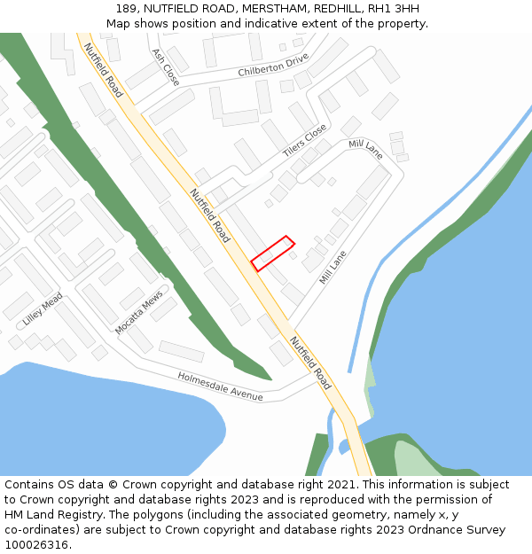 189, NUTFIELD ROAD, MERSTHAM, REDHILL, RH1 3HH: Location map and indicative extent of plot