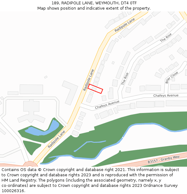 189, RADIPOLE LANE, WEYMOUTH, DT4 0TF: Location map and indicative extent of plot