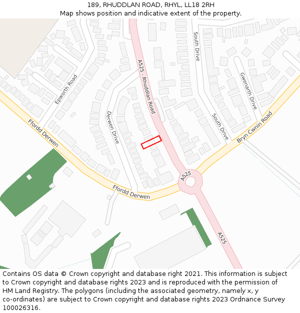 189, RHUDDLAN ROAD, RHYL, LL18 2RH: Location map and indicative extent of plot