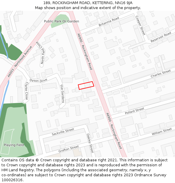 189, ROCKINGHAM ROAD, KETTERING, NN16 9JA: Location map and indicative extent of plot