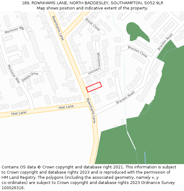 189, ROWNHAMS LANE, NORTH BADDESLEY, SOUTHAMPTON, SO52 9LR: Location map and indicative extent of plot