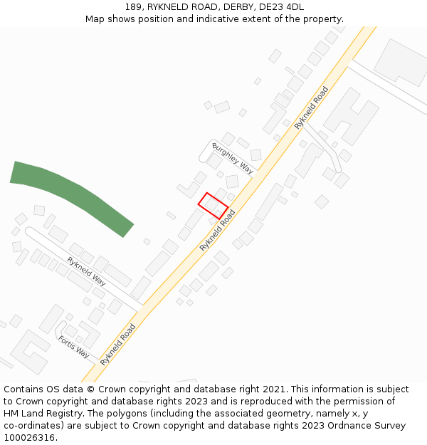 189, RYKNELD ROAD, DERBY, DE23 4DL: Location map and indicative extent of plot