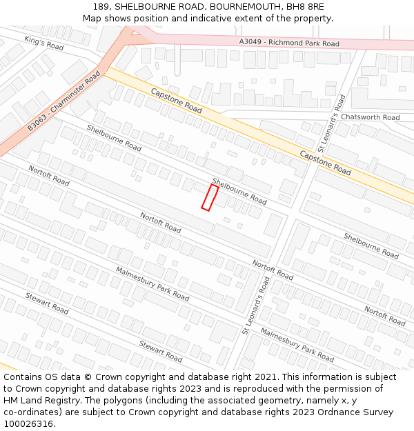 189, SHELBOURNE ROAD, BOURNEMOUTH, BH8 8RE: Location map and indicative extent of plot