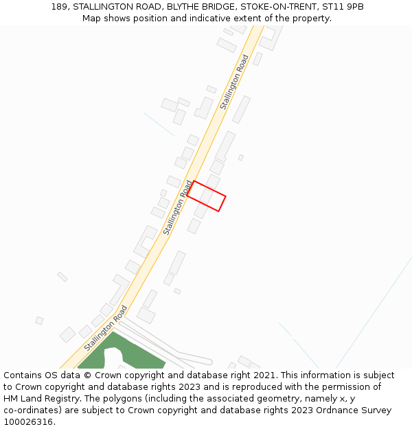 189, STALLINGTON ROAD, BLYTHE BRIDGE, STOKE-ON-TRENT, ST11 9PB: Location map and indicative extent of plot