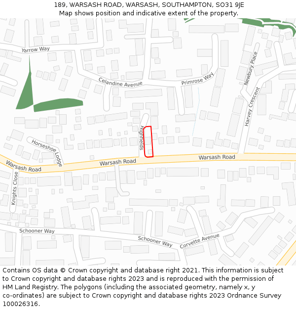 189, WARSASH ROAD, WARSASH, SOUTHAMPTON, SO31 9JE: Location map and indicative extent of plot