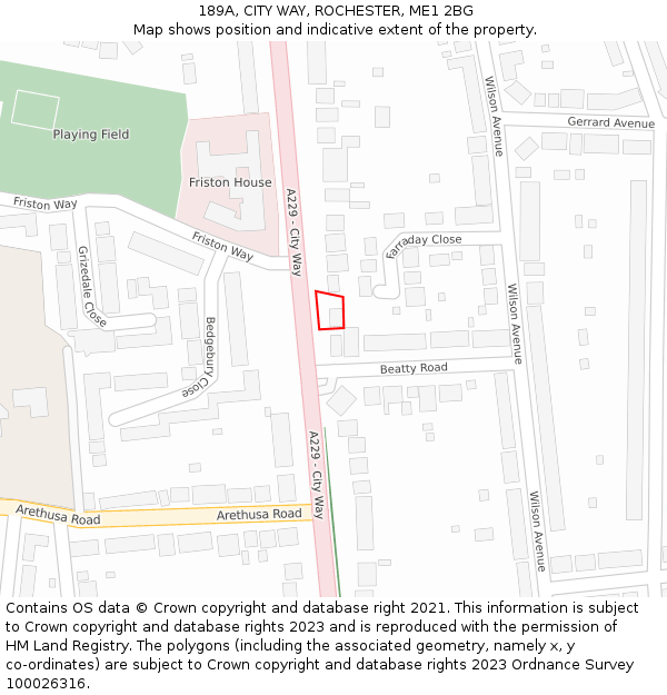 189A, CITY WAY, ROCHESTER, ME1 2BG: Location map and indicative extent of plot