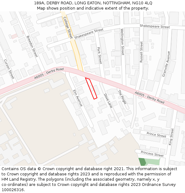 189A, DERBY ROAD, LONG EATON, NOTTINGHAM, NG10 4LQ: Location map and indicative extent of plot