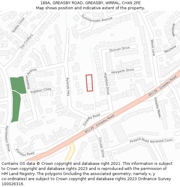 189A, GREASBY ROAD, GREASBY, WIRRAL, CH49 2PE: Location map and indicative extent of plot