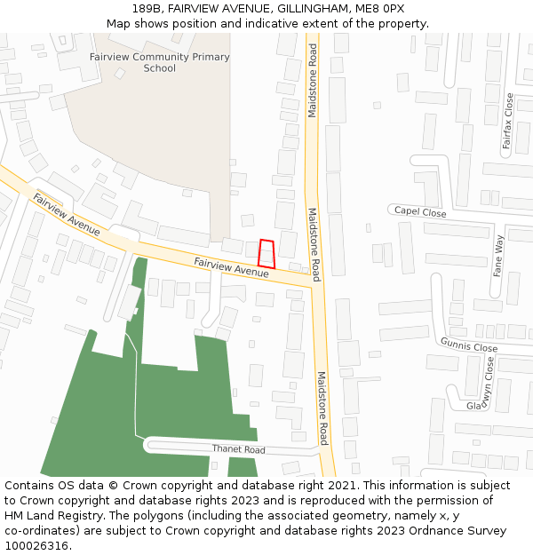 189B, FAIRVIEW AVENUE, GILLINGHAM, ME8 0PX: Location map and indicative extent of plot