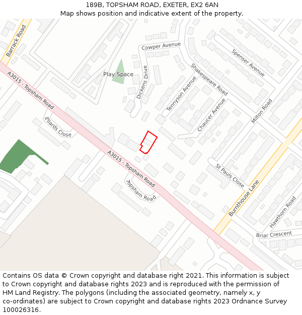 189B, TOPSHAM ROAD, EXETER, EX2 6AN: Location map and indicative extent of plot