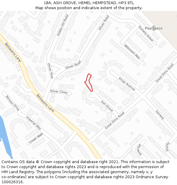 18A, ASH GROVE, HEMEL HEMPSTEAD, HP3 9TL: Location map and indicative extent of plot